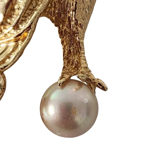 Vintage Oleg Cassini 1964 brooch peacock rhinestones and faux pearl gold  A0033 - Picture 13 of 16